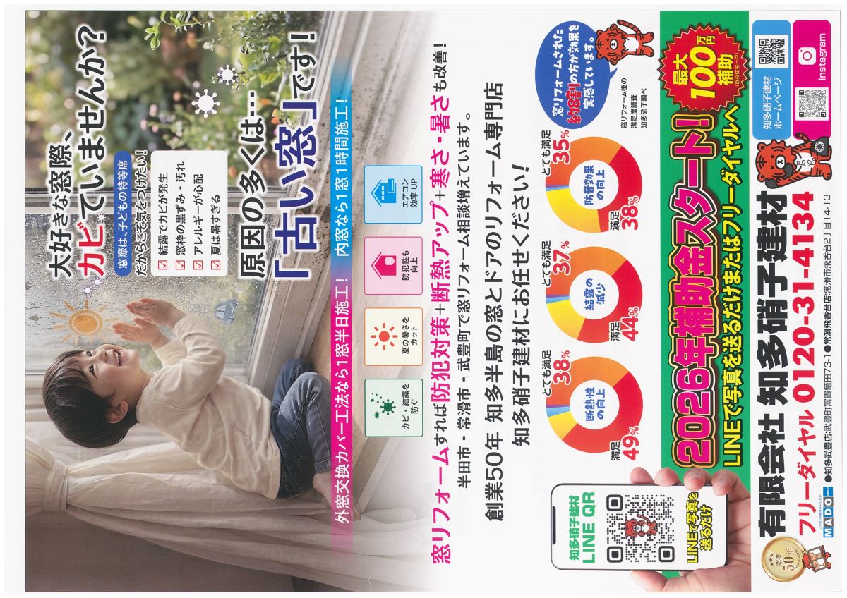 補助金スタート|窓・玄関ドアリフォームチラシ配布のお知らせ アイキャッチ画像